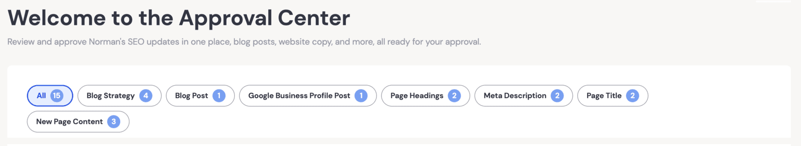 Pending actions in the approval center