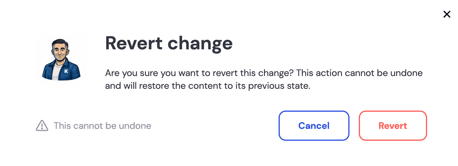 You can revert changes in the KickstartSEO Norman Approval center