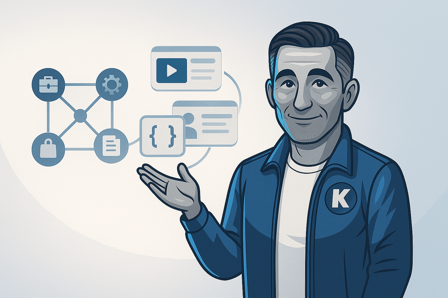 Norman presenting an entity graph that transforms into rich results and a map pin, representing the Schemarator turning website facts into structured data.